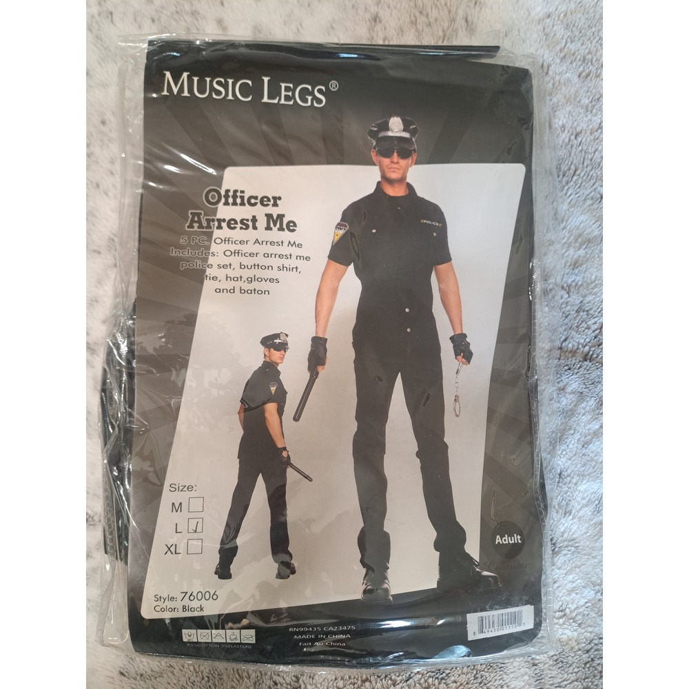 Music Legs Mens Black Officer Arrest Me Police Costume 5pc Set Size Large